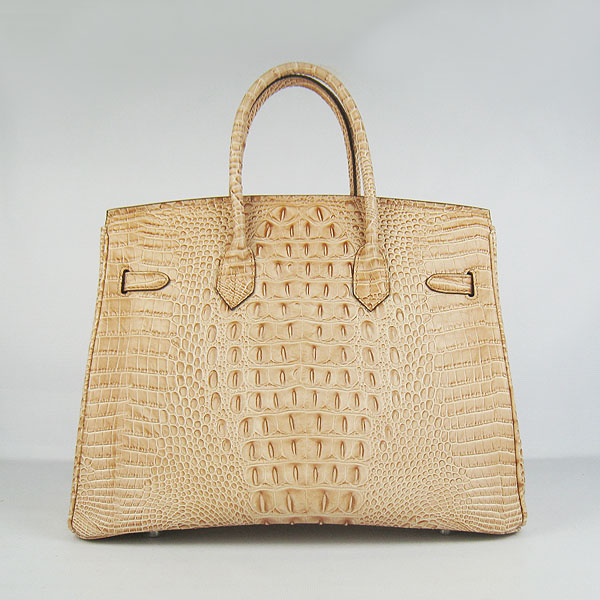 High Quality Fake Hermes Birkin 35CM Crocodile Head Veins Leather Bag Earth Yellow 6089 - Click Image to Close